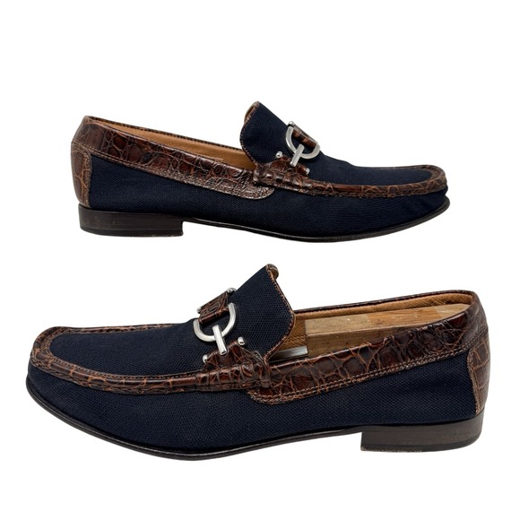 Donald Pliner Dacio Italian Loafers Mens Size 11.5 M Navy Brown Croc Buckle